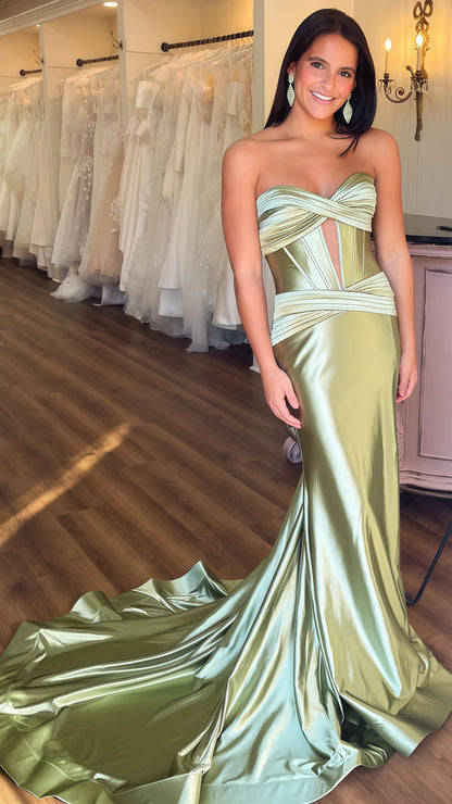 Sweetheart Mermaid Satin Long Prom Dress,AST1639