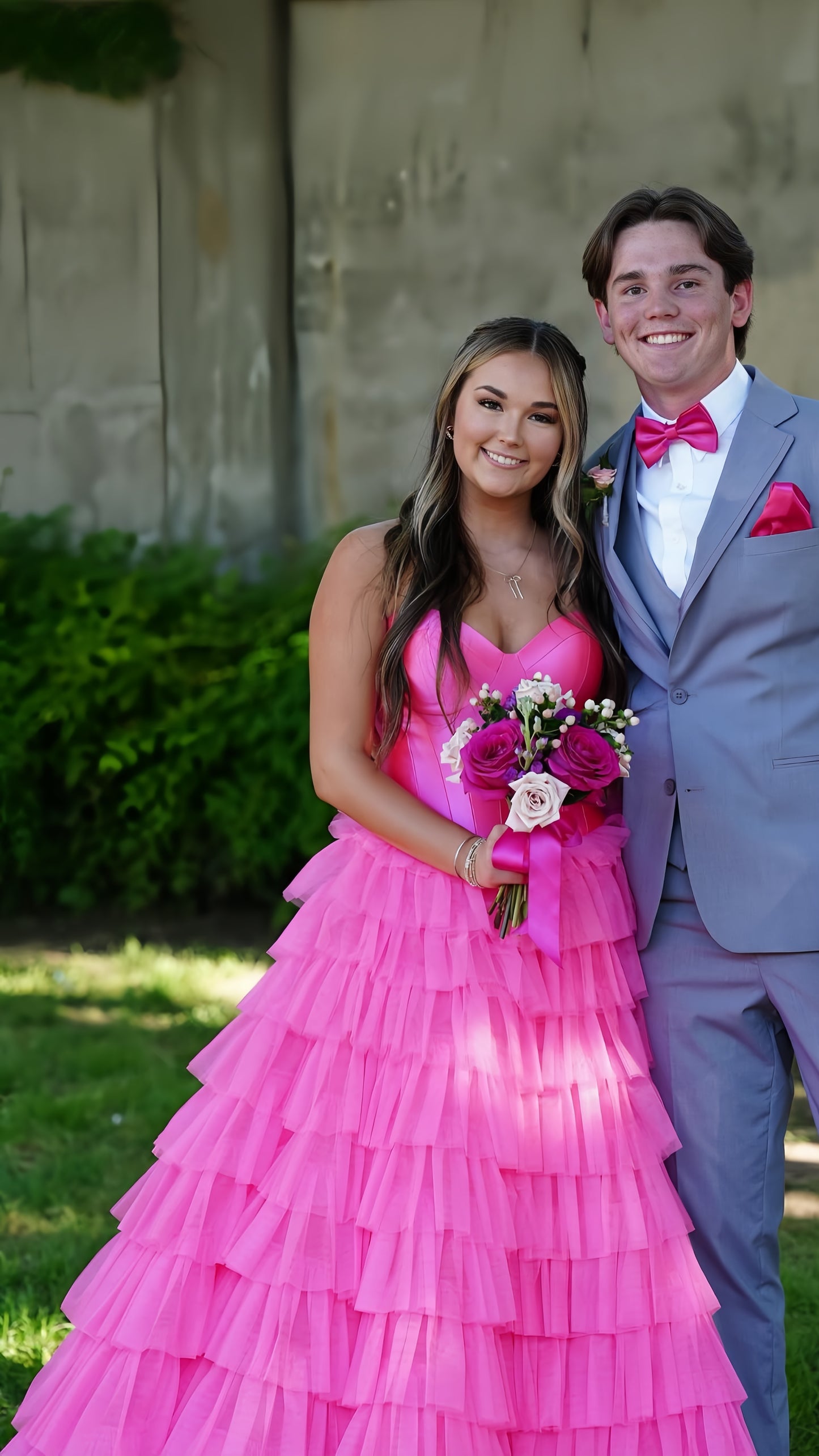 Sweetheart Pink A-Line Long Prom Dress, Tulle Ruffle Evening Gown, AST1534