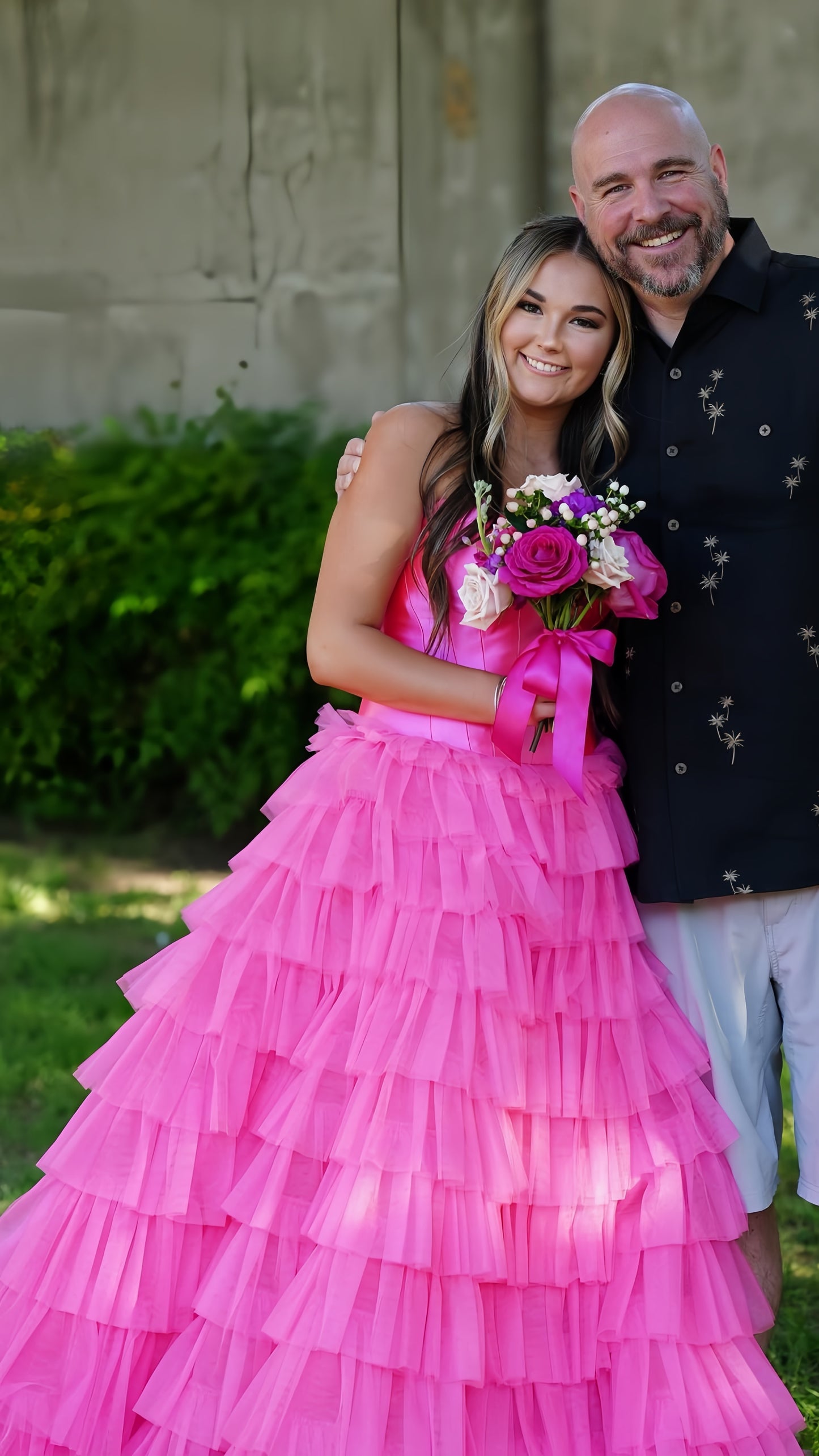 Sweetheart Pink A-Line Long Prom Dress, Tulle Ruffle Evening Gown, AST1534