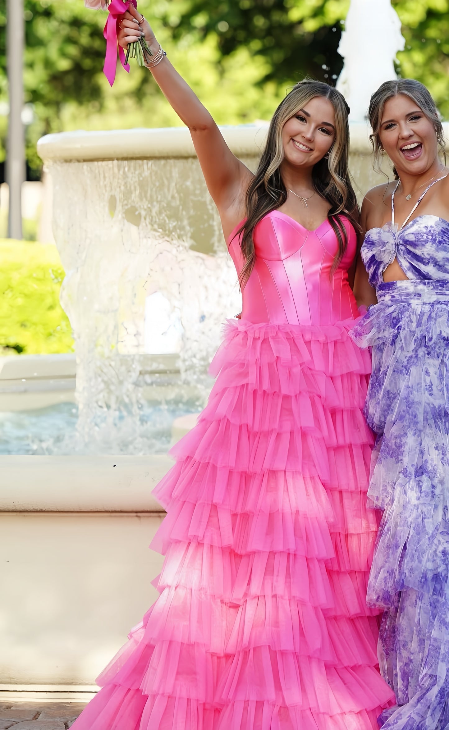 Sweetheart Pink A-Line Long Prom Dress, Tulle Ruffle Evening Gown, AST1534