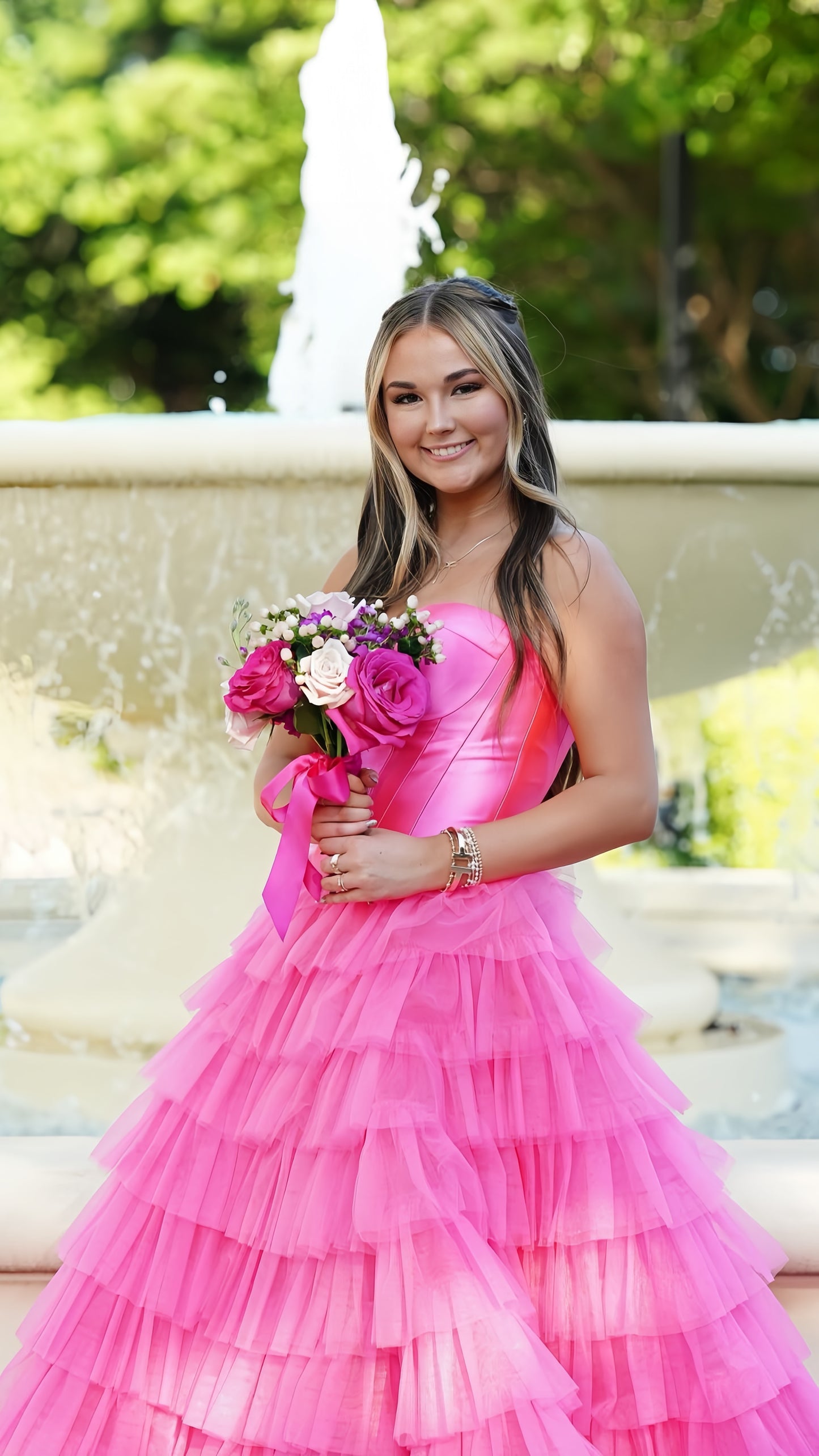 Sweetheart Pink A-Line Long Prom Dress, Tulle Ruffle Evening Gown, AST1534