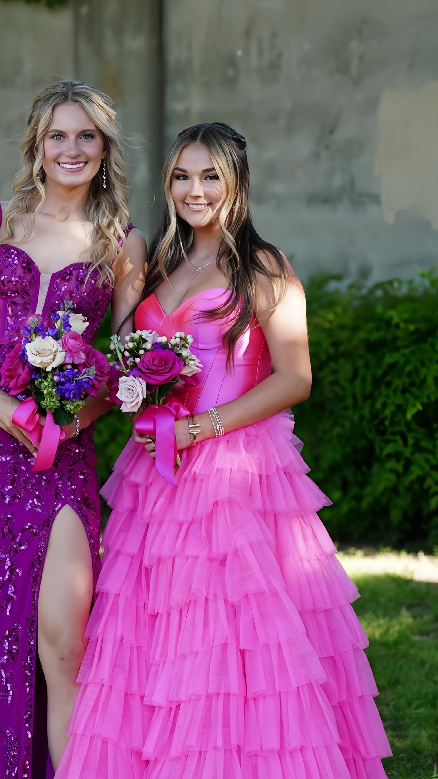 Sweetheart Pink A-Line Long Prom Dress, Tulle Ruffle Evening Gown, AST1534