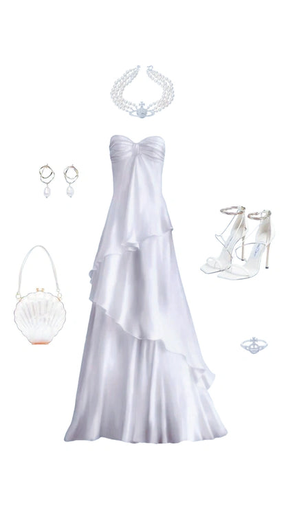 White Sweetheart Chiffon Long Prom Dress - A-Line Floor Length Evening Gown