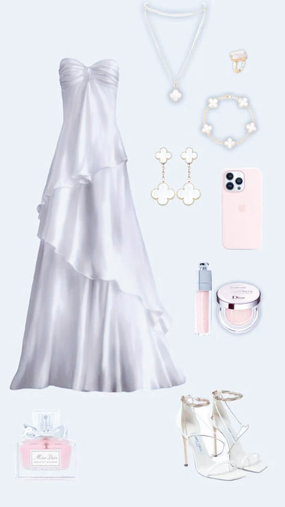 White Sweetheart Chiffon Long Prom Dress - A-Line Floor Length Evening Gown