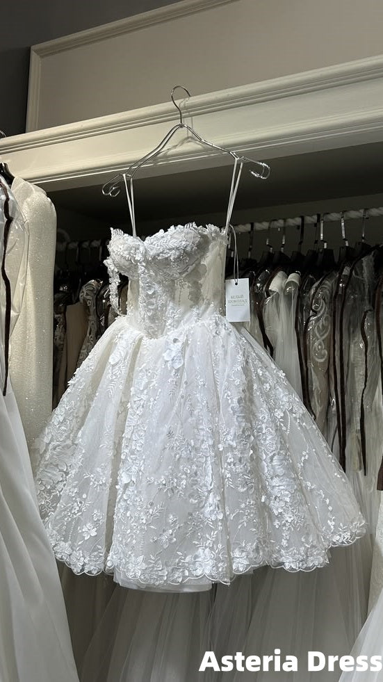 Sweetheart White Floral Lace Mini Homecoming Dress Short Wedding Reception Dress