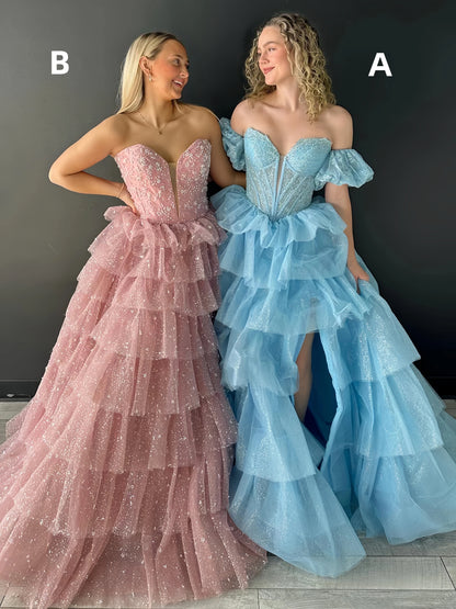 Sweetheart A-Line Lace Tulle Prom Dresses,AST1663