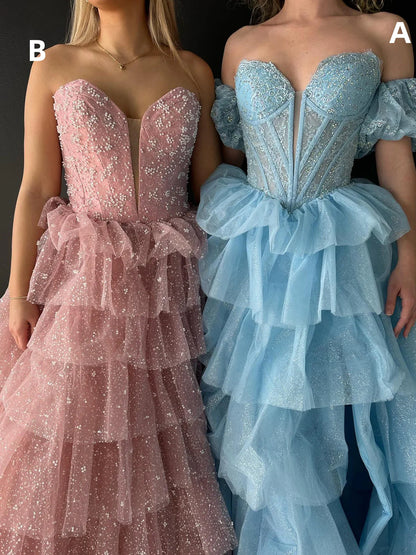 Sweetheart A-Line Lace Tulle Prom Dresses,AST1663