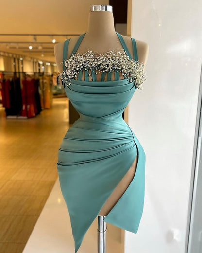 Tiffany Blue Homecoming Dresses Pearl Decoration Short Dress, AST1435