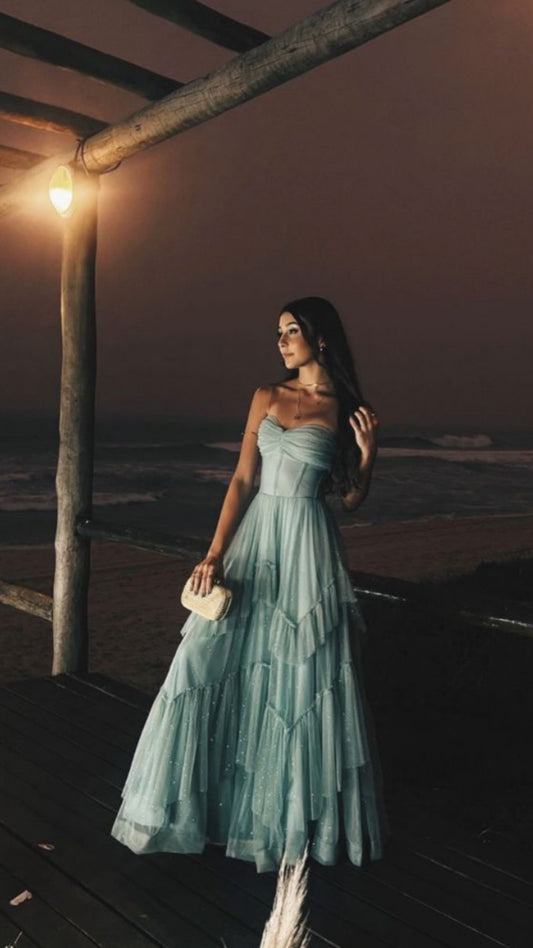 Tiffany Blue Tulle Lace Evening Prom Dresses Spaghetti Straps Party Dress,AST2138