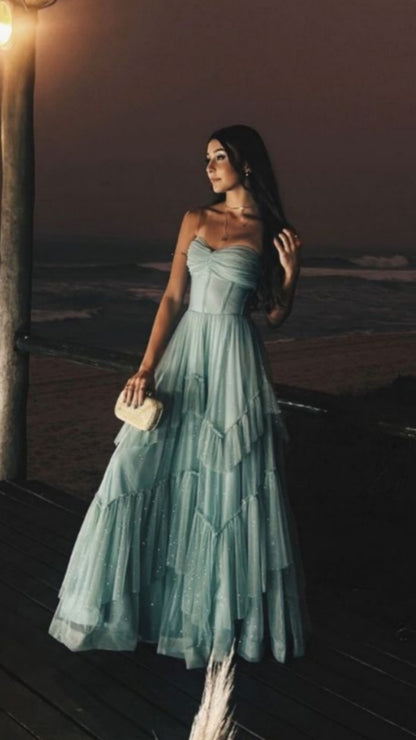 Tiffany Blue Tulle Lace Evening Prom Dresses Spaghetti Straps Party Dress,AST2138