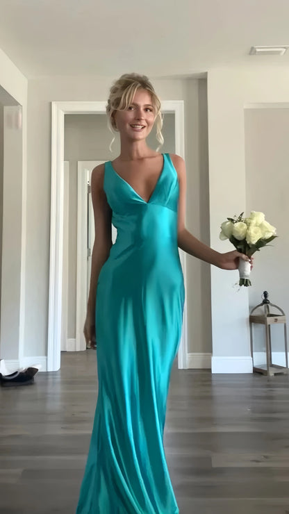Trends Simple Blue V-neck Sheath Evening Prom Dresses,AST2135
