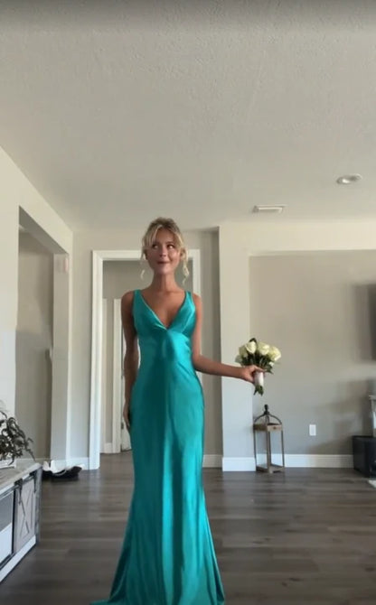 Trends Simple Blue V-neck Sheath Evening Prom Dresses,AST2135