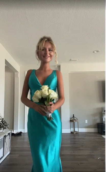 Trends Simple Blue V-neck Sheath Evening Prom Dresses,AST2135