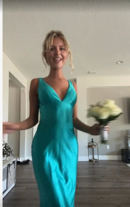 Trends Simple Blue V-neck Sheath Evening Prom Dresses,AST2135