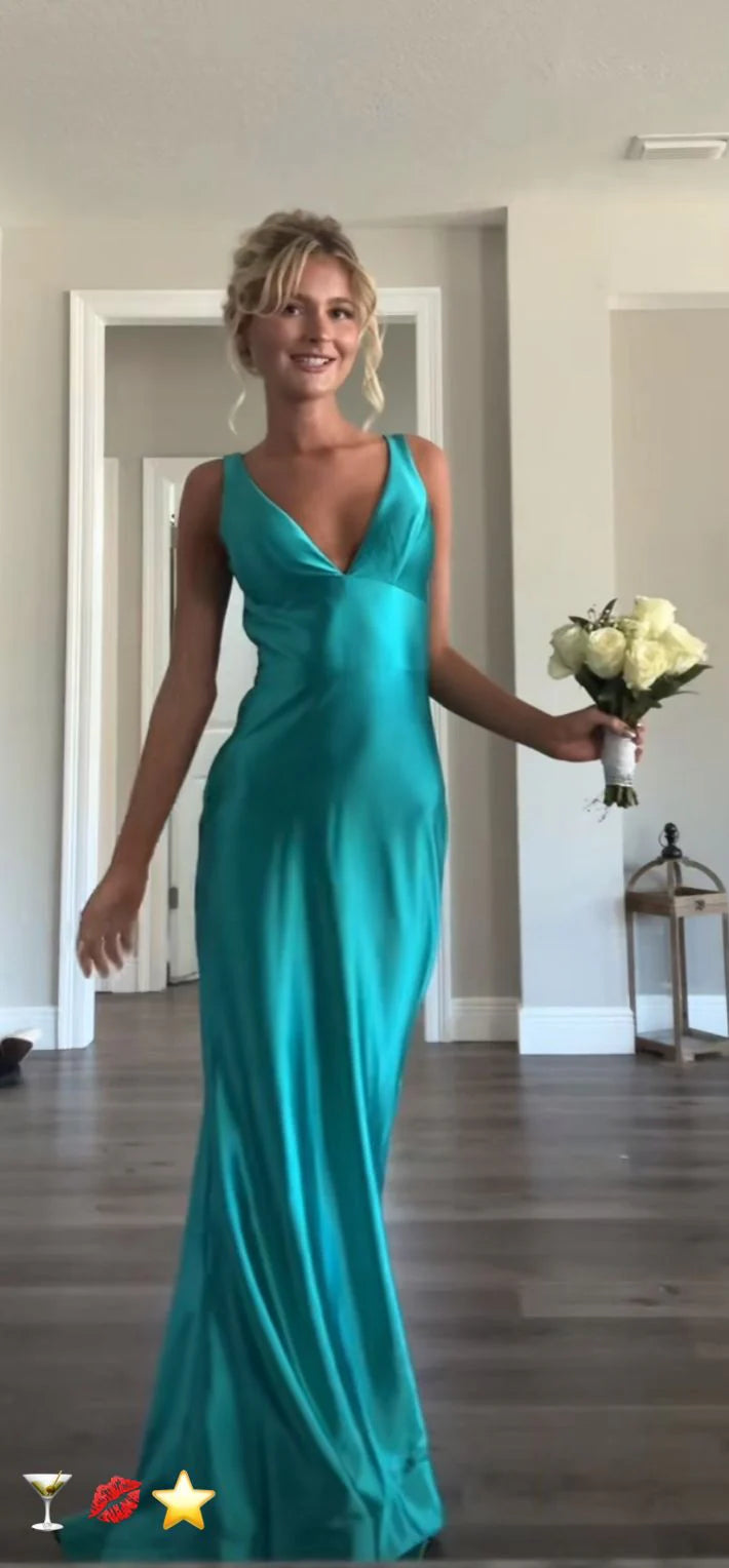 Trends Simple Blue V-neck Sheath Evening Prom Dresses,AST2135