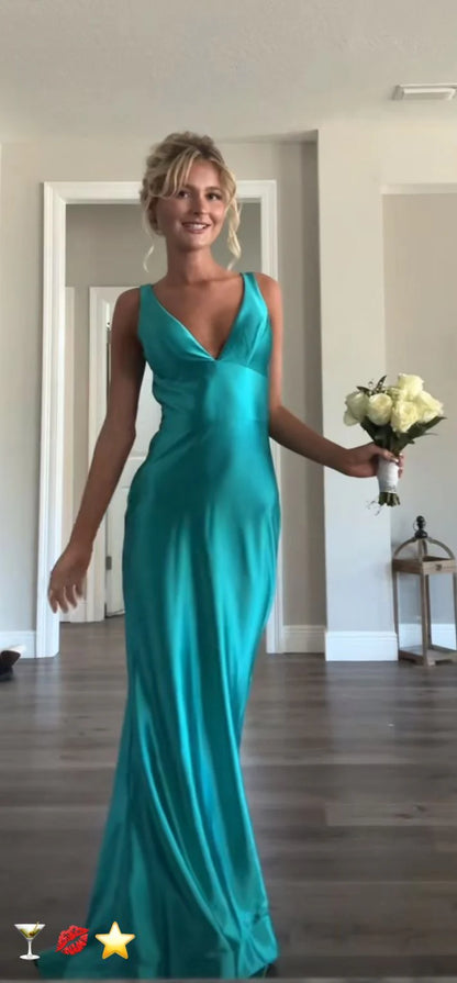 Trends Simple Blue V-neck Sheath Evening Prom Dresses,AST2135