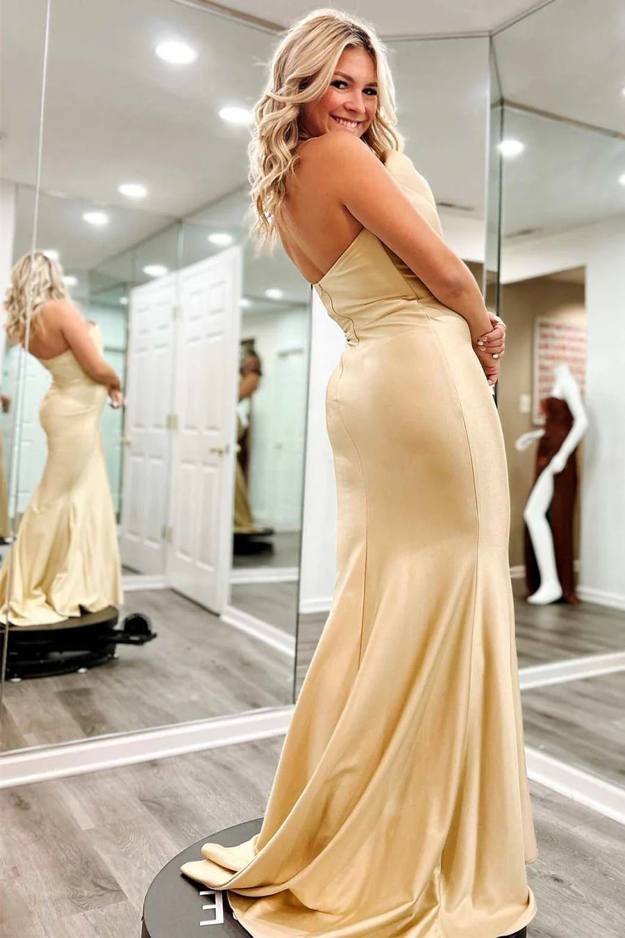 Turquoise Blue Satin Mermaid Prom Dresses Pleated Strapless College Graduation Dress,AST2214