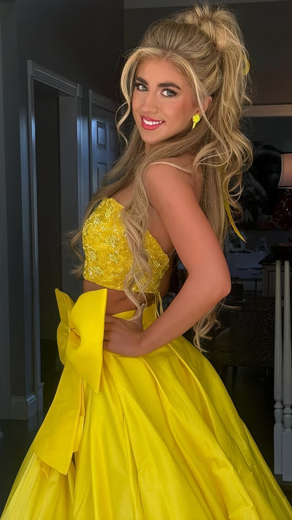 Two Pieces Yellow Prom Dress, Beaded Evening Dress, AST1550