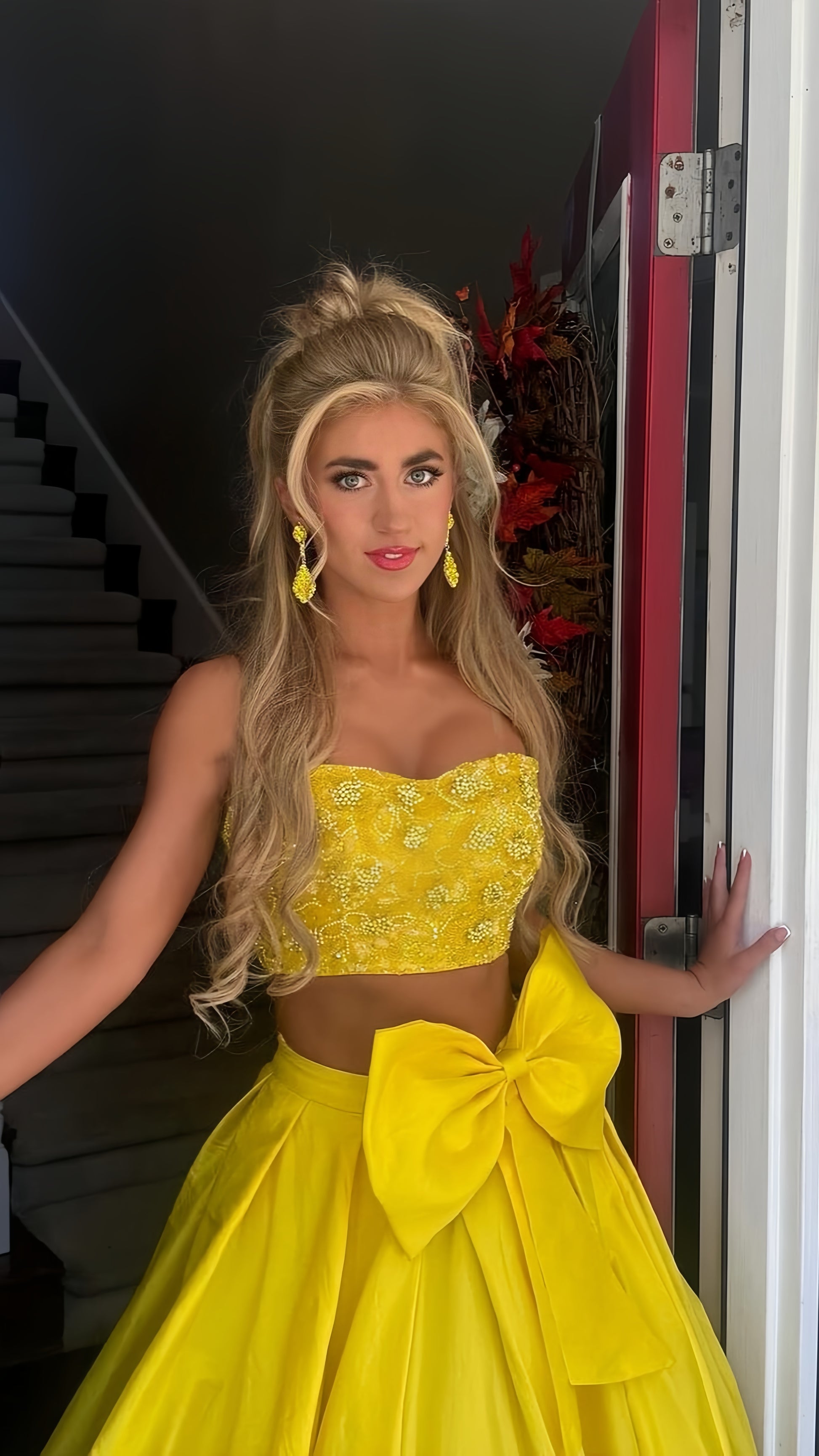 Two Pieces Yellow Prom Dress, Beaded Evening Dress, AST1550 – Asteria
