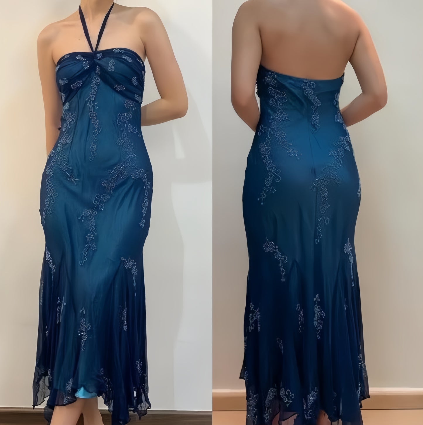 Vintage Blue Chiffon Long Prom Dresses Elegant Beaded Party Dresses Debs Outfits,AST2315