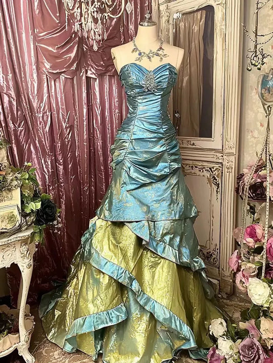 Vintage Blue Mermaid Princess Evening Prom Dress,AST2109