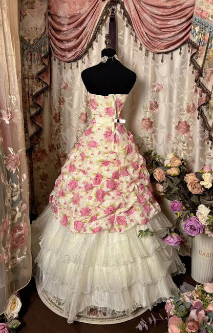 Vintage Floral Ruffle Sweet 16 Dress Organza Evening Prom Dance Dresses,AST2111