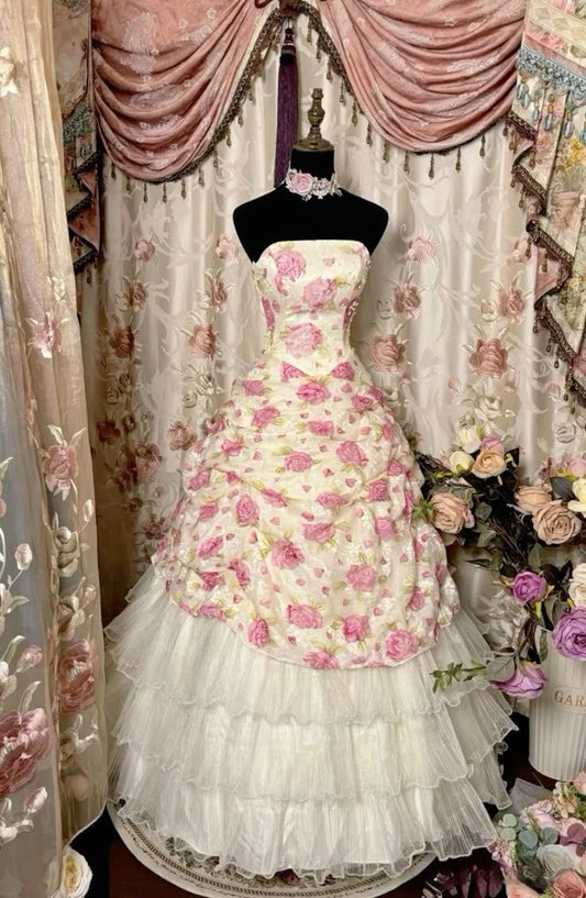 Vintage Floral Ruffle Sweet 16 Dress Organza Evening Prom Dance Dresses,AST2111