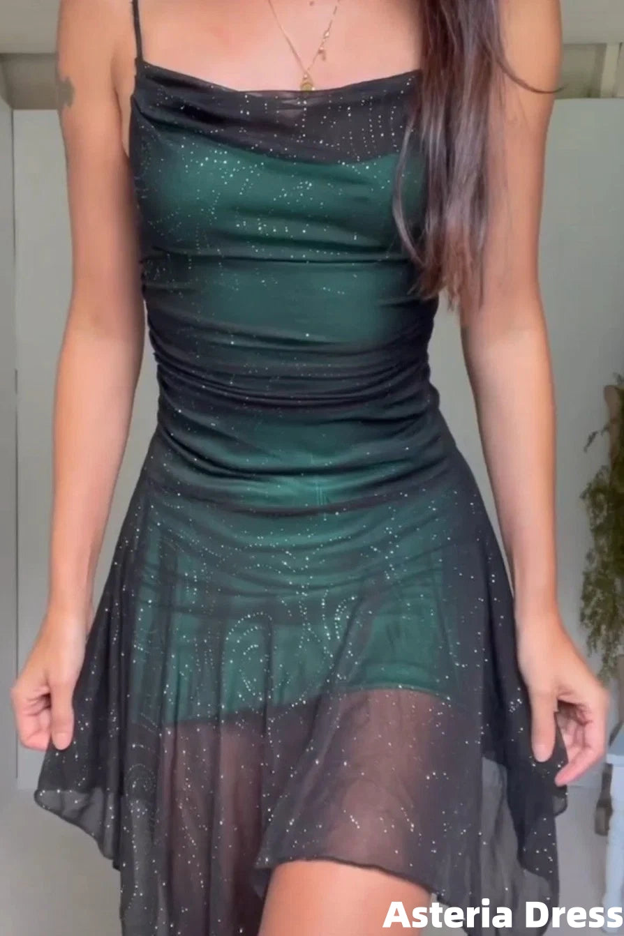 Vintage Homecoming Dress Dark Green Black Chiffon Sequins Glitter Hoco Dresses