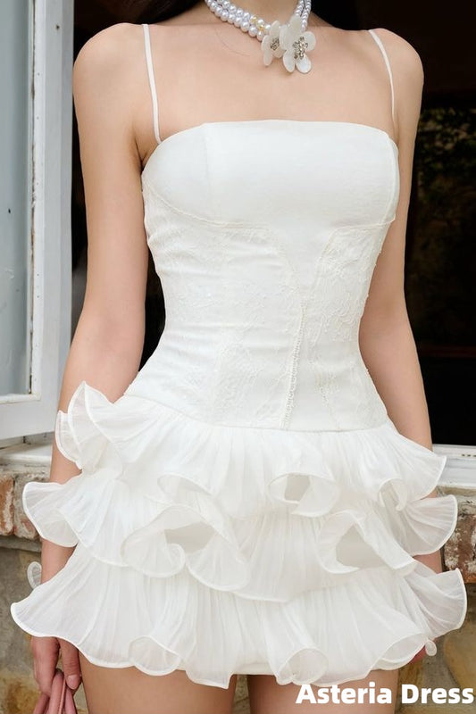Vintage Ivory Lace Organza Homecoming Dress Ruffle Party Gown