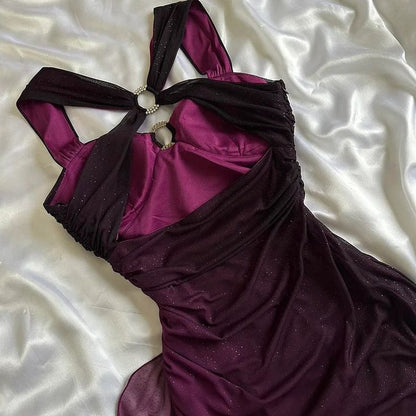 Vintage Shiny Chiffon Purple Evening Prom Dresses Glam Party Birthday Dress,AST2316