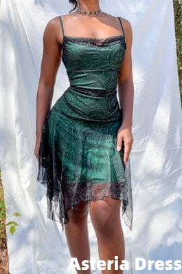 Vintage Homecoming Dress Dark Green Black Chiffon Sequins Glitter Hoco Dresses