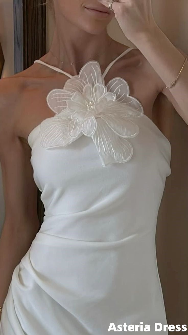 White Halter Floral Mini Homecoming Dresses
