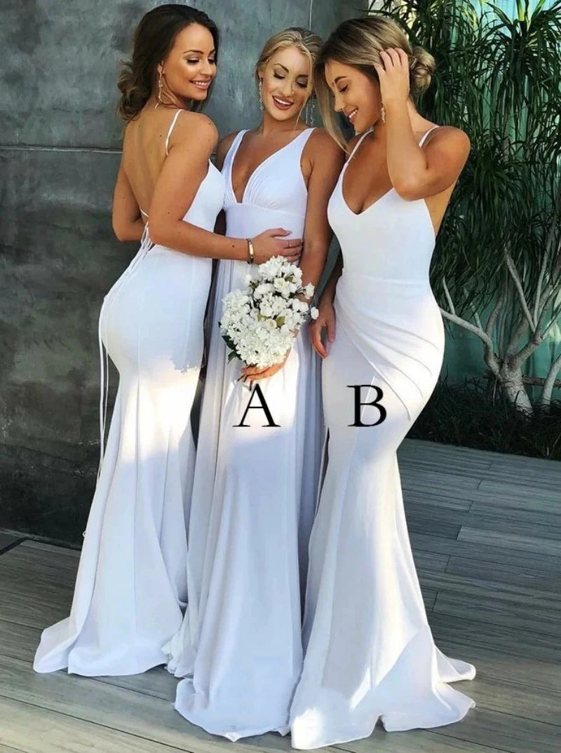 White Mermaid Bodycon Bridesmaid Dresses,AST988