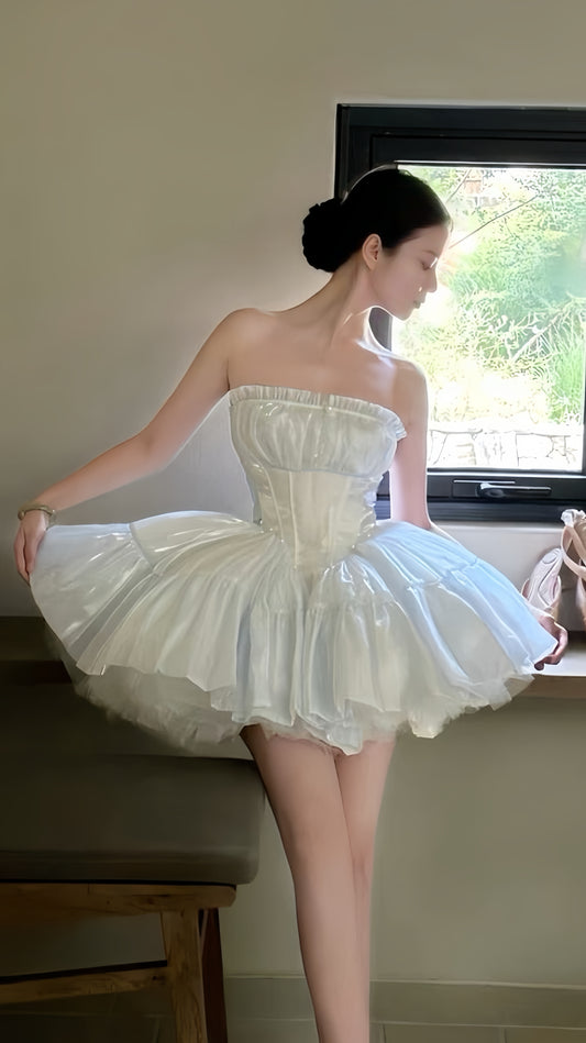 White Strapless Homecoming Dresses Short Princess Ball Gown,AST1965