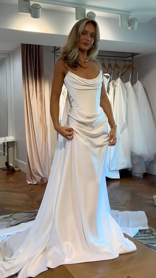 White Strapless Sheath Wedding Dresses Sleeveless Bridal Dress, AST1926