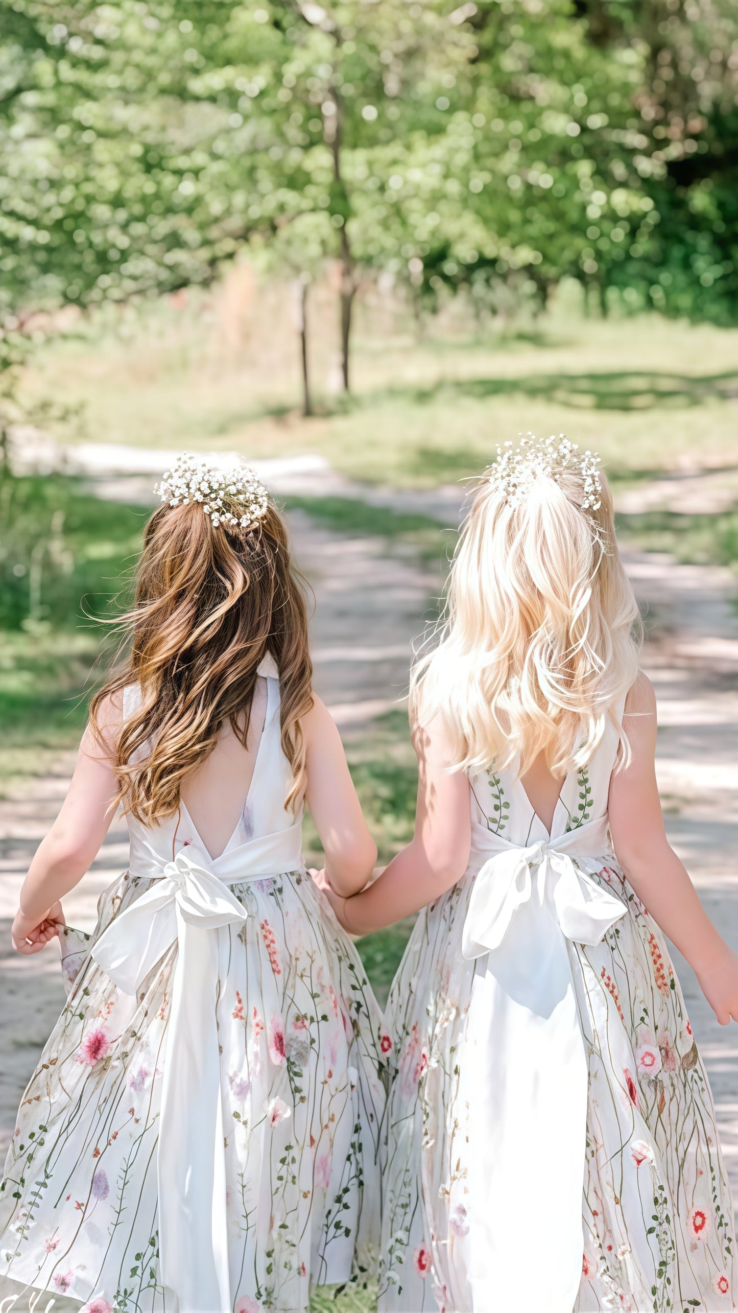 White V-neck Floral Flower Girls Dresses,AST1649