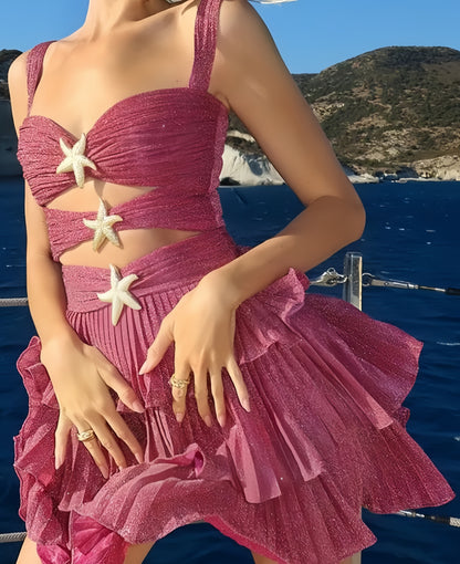 Sparkle Ruffle Homecoming Dresses Beach Party Dress, AST2031