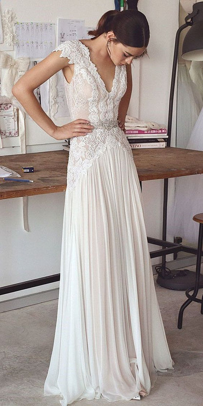 Beach Boho Wedding Dresses Backless Bohemian Lace Bridal Dress Gown,AST1225