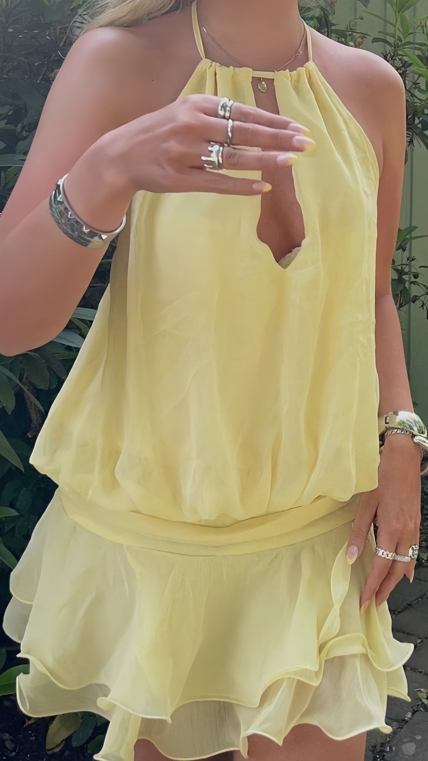 Yellow Halter Chiffon Homecoming Dresses A-line Mini Party Dress, AST1951