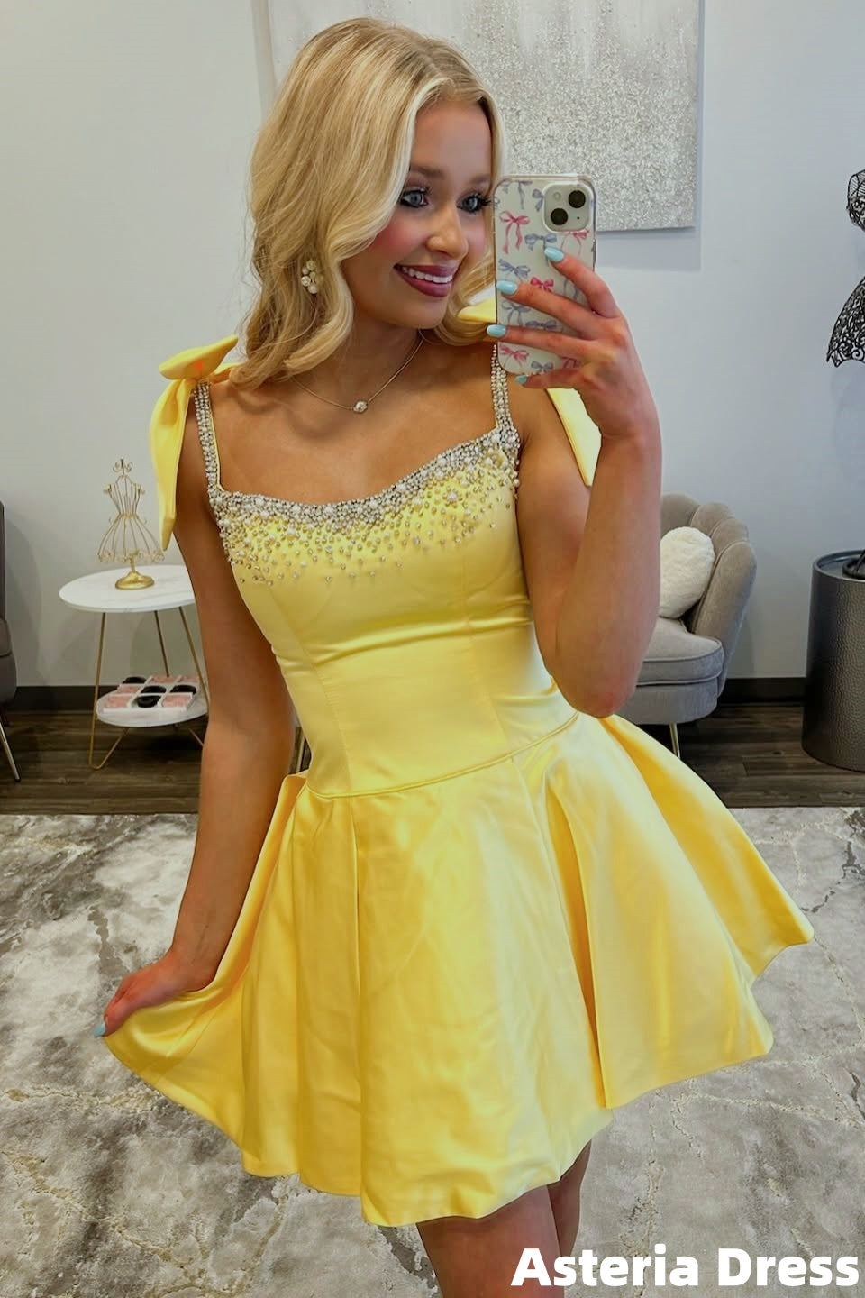 Yellow Homecoming Dresses Beaded A-Line Short Party Dress