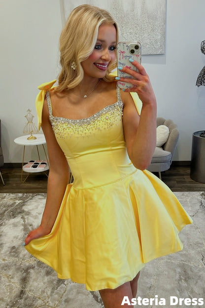 Yellow Homecoming Dresses Beaded A-Line Short Party Dress