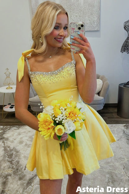 Yellow Homecoming Dresses Beaded A-Line Short Party Dress