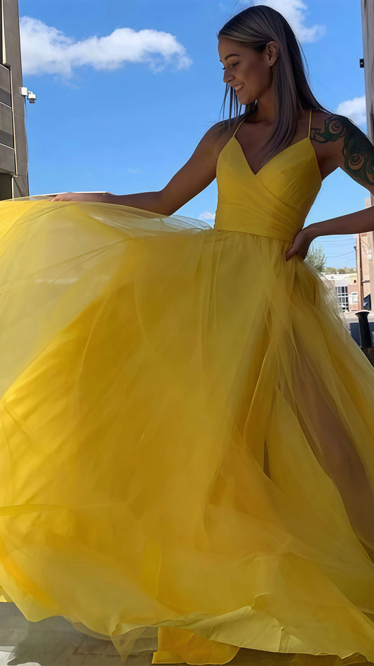 Yellow Prom Dress, Chiffon Prom Evening Dress, A-Line Graduation Dress, Senior Prom Dress,AST1613