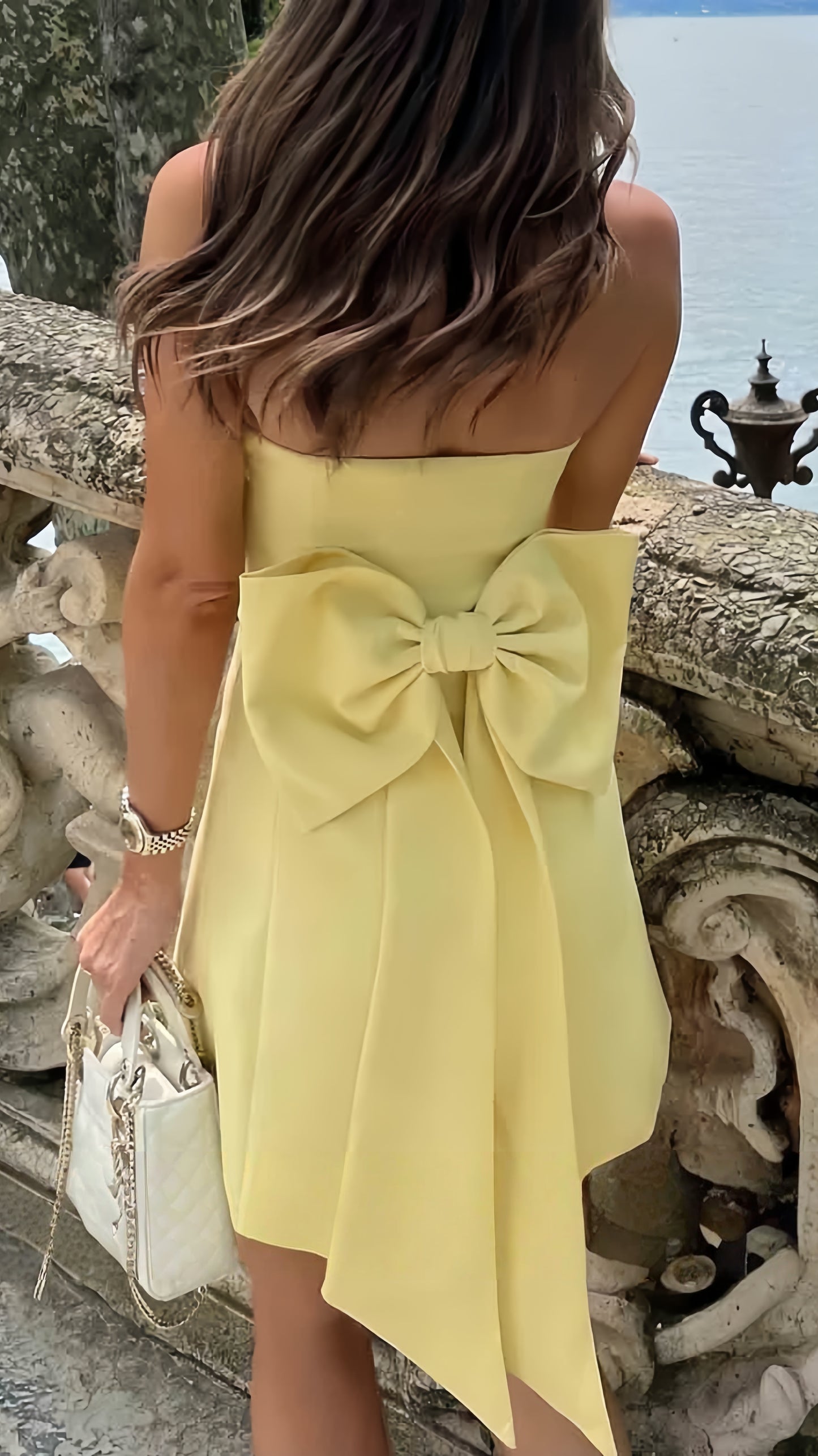 Yellow Strapless Homecoming Dresses Bowknot Party Dress, AST1948