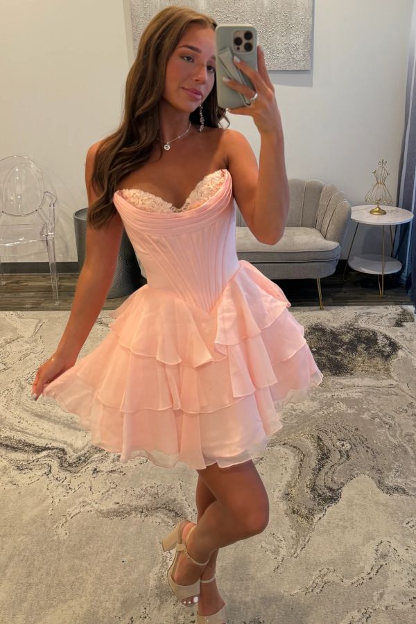 Yellow Chiffon Homecoming Dresses Sweetheart Applique Short Prom Dress Party Wear,AST2065