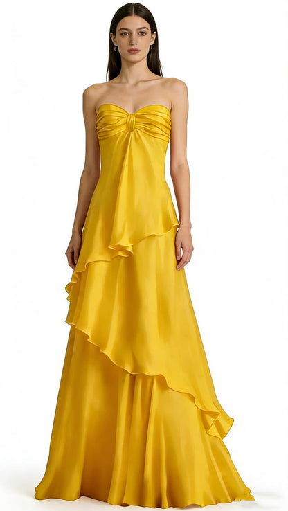 White Sweetheart Chiffon Long Prom Dress - A-Line Floor Length Evening Gown