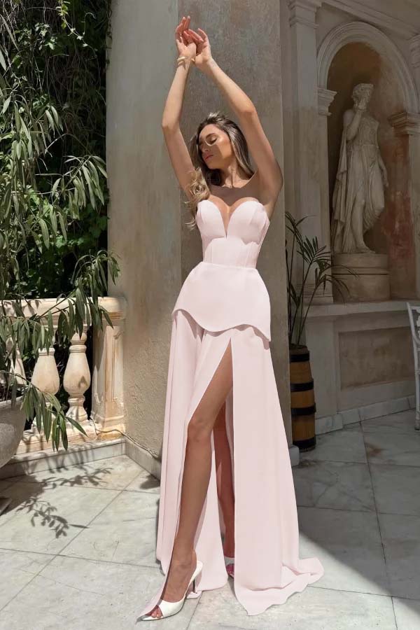 Gorgeous Blushing Pink V-Neck Strapless Prom Dress Sheer with