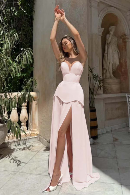 Gorgeous Blushing Pink V-Neck Strapless Prom Dress Sheer with