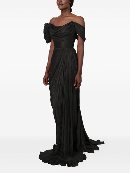 Sophisticatedff-the-Shoulder Prom Dress Sleeveless Pleated with Flower