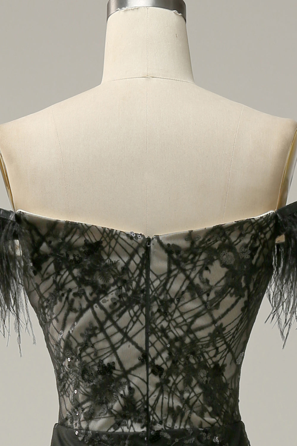 Classic Black Off-the-shoulder Feather Sequins Prom Dress